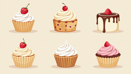 bakery sets various cakes cupcakes pastries vector illustrations graphic