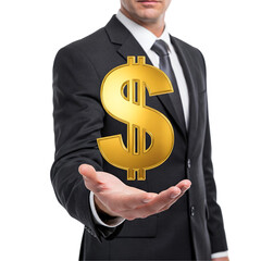 Businessman Holding a Dollar Sign isolated on a transparent background 