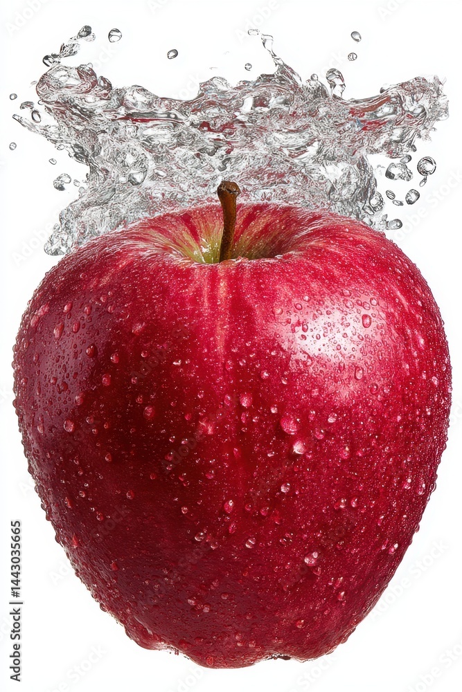Aufkleber fresh red apple submerged in splashing water creating a refreshing and vibrant composition against a