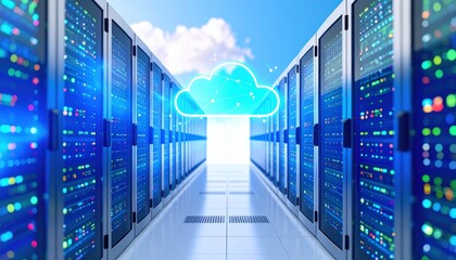 Cloud computing  platform  cost efficiency concept. Cloud computing concept with servers and digital connections.