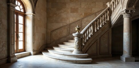 Stone staircase with intricate moldings and gilded accents, stairway design, intricate moldings