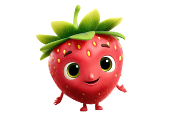 Cute cartoon strawberry on transparent background