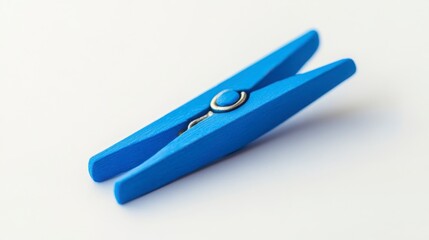 Blue Plastic Clothespin On White Background Close Up