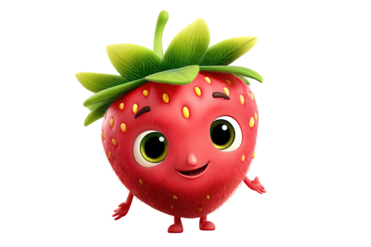 Cute cartoon strawberry on transparent background