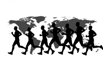 Obraz premium Runners silhouette over map isolated on white background