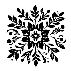 Elegant Symmetrical Black Floral Graphic Design Element Illustration