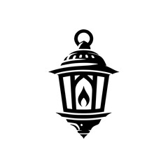Graphic Black and White Traditional Lantern Illustration with Flame - Vintage Style Icon