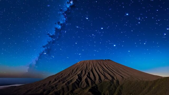 Stunning milky way galaxy over bromo mountain at night in east java