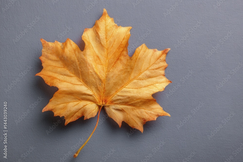 Poster autumnal maple leaf on gray background capturing the essence of fall season with intricate details a