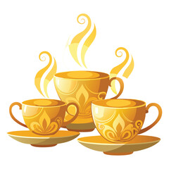 Golden Teacups with Steam in Warm Lighting