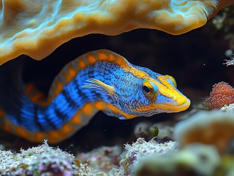 Striking Dragonface Pipefish Portrait: A Vibrant Glimpse into Marine Biodiversity Amidst Coral Reefs and the Intricate Beauty of Underwater Life.