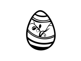 Black and white Easter egg design with a stylized tree.