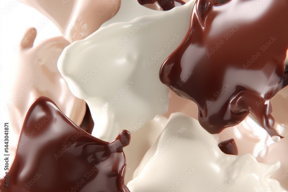 Poster creamy delight of chocolate vanilla and caramel splashes in a dynamic abstract composition creating 