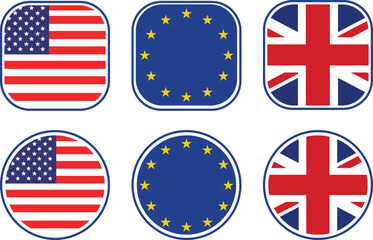 Made in USA, EU, UK Stickers and Icons Vector Badges for Country of Origin Labels