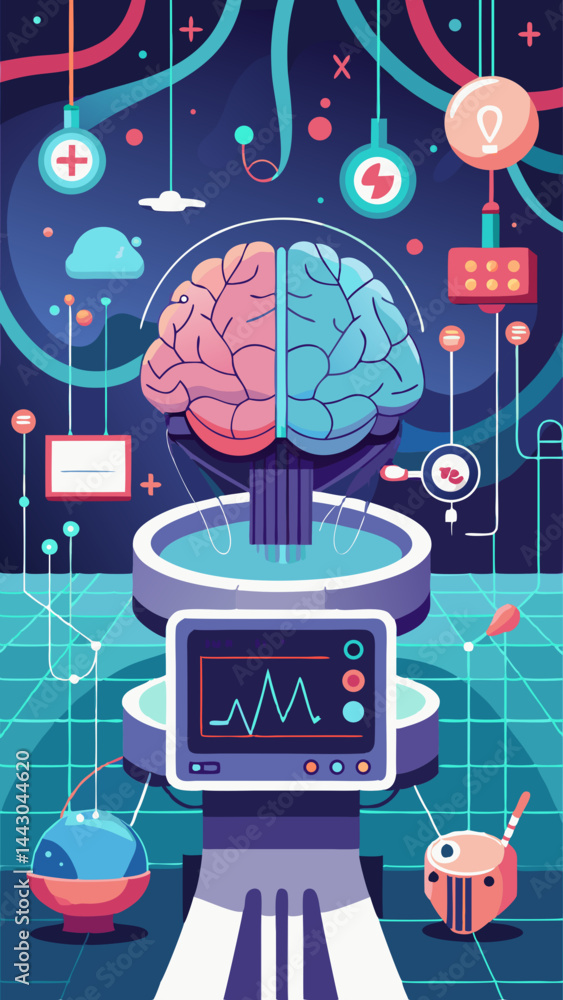 Poster a man is sitting at a desk with a computer and a monitor. he is wearing headphones and he is working