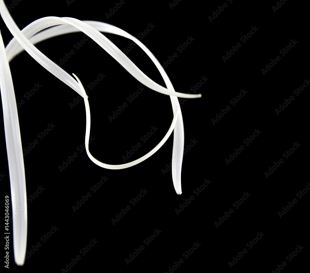 Poster light streaks dance across darkness, graceful lines illuminate the void. simple curves, elegant form