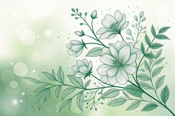 Elegant Green Floral Illustration with Soft Background  