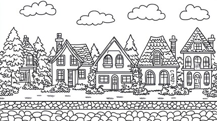 Naklejka premium Charming Black and White Town Scene