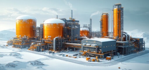 Obraz premium Arctic Industrial Complex: A Winter Wonderland of Energy Production