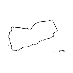 Minimalist black and white outline map of Yemen with internal region borders, simple vector illustration for geography, education, and design use