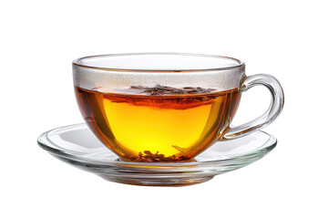 Warm cup of golden on transparent background tea