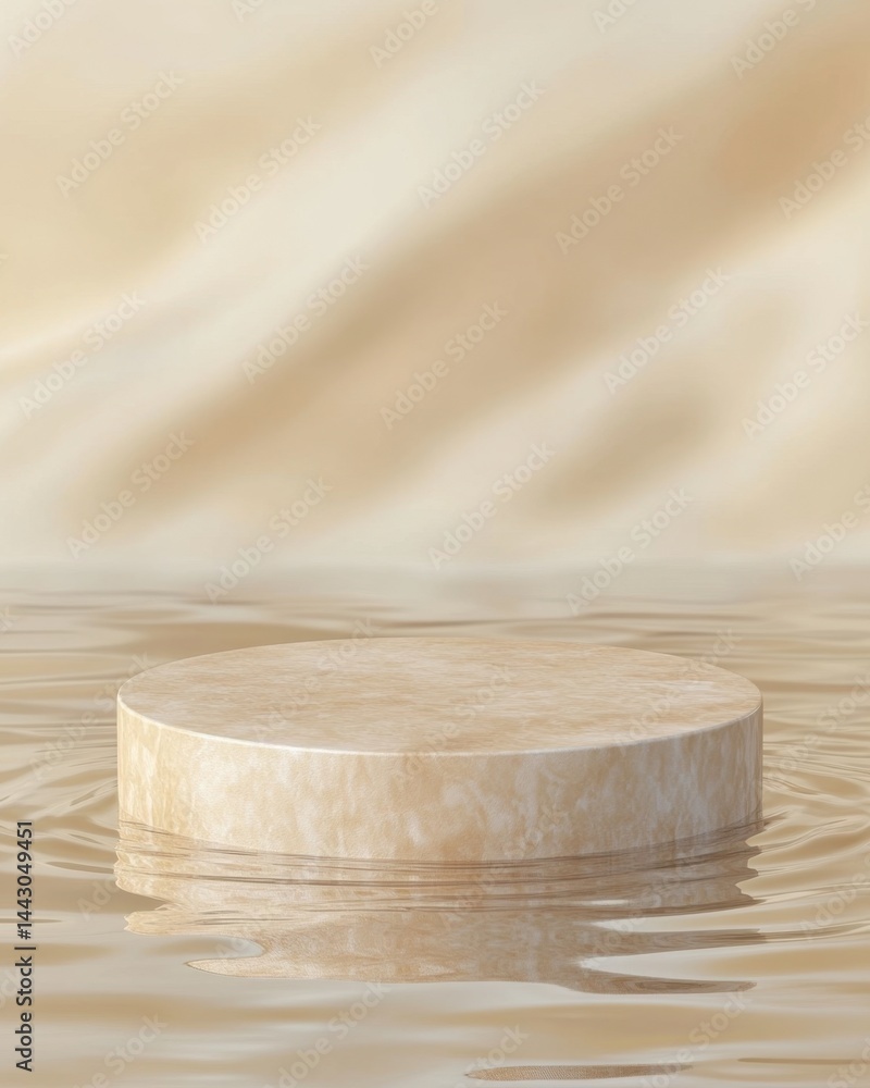 Aufkleber elegant beige podium on rippled water surface with soft light backdrop for product display and minim