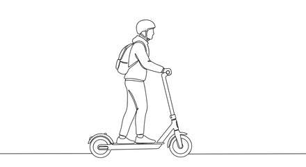 Person riding an electric scooter in a minimalistic style  