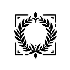 Obraz premium Elegant Minimalist Laurel Wreath Icon in Geometric Frame - Black & White Graphic Symbol for Award, Victory, Achievement, Branding