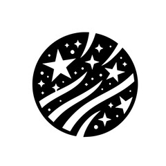 Abstract Cosmic Star Swirl Circle Icon - Dynamic Monochrome Graphic Illustration with Stars and Motion Trails