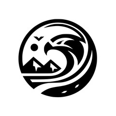 Majestic Eagle, Mountains, Sun, Bird in Circle Vector Logo Design