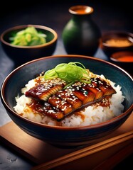 Unagi-Don-Bowl mit Aal und Sushi-Reis