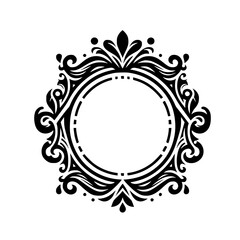 Elegant Ornate Circle Frame Black and White Illustration Design Element