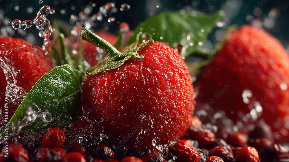 Aufkleber fresh strawberries with water droplets create a refreshing and vibrant scene