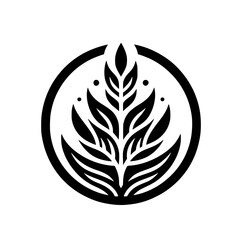 Minimalist Black and White Stylized Leaf Graphic in Circle Frame - Organic Symbol Logo Concept