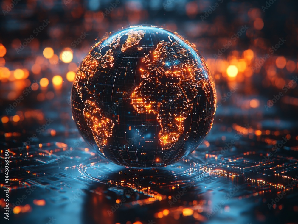Aufkleber global connectivity: a digital globe representing global data networks and international technologic