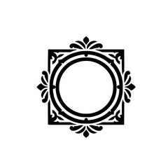Elegant Black Ornamental Frame with Circle Center and Floral Motifs Graphic