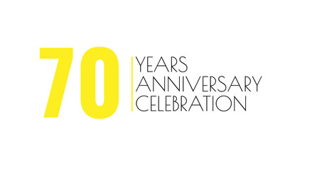 Seventy years celebration graphic. Clean design, celebrating a milestone anniversary event. Yellow number 70 with simple font style.