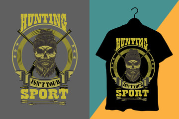Bearded Skull Hunting T-Shirt – Crossed Guns & Skull Art for Hardcore Hunters