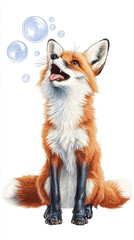 Fototapeta premium Cheerful Animal Fox Blowing Bubbles Outdoor Playground Illustration Joyful Atmosphere Close-Up Whimsical Concept