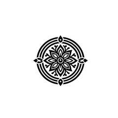 Elegant Geometric Floral Mandala Design - Black and White Graphic Ornament