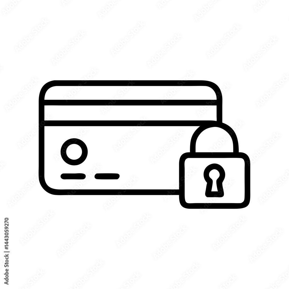 Poster credit card with lock payment security on transparent background for web and graphic design