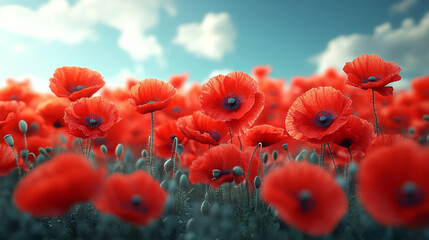poppy field with blue sky