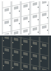Metal lockers close-up illustrations