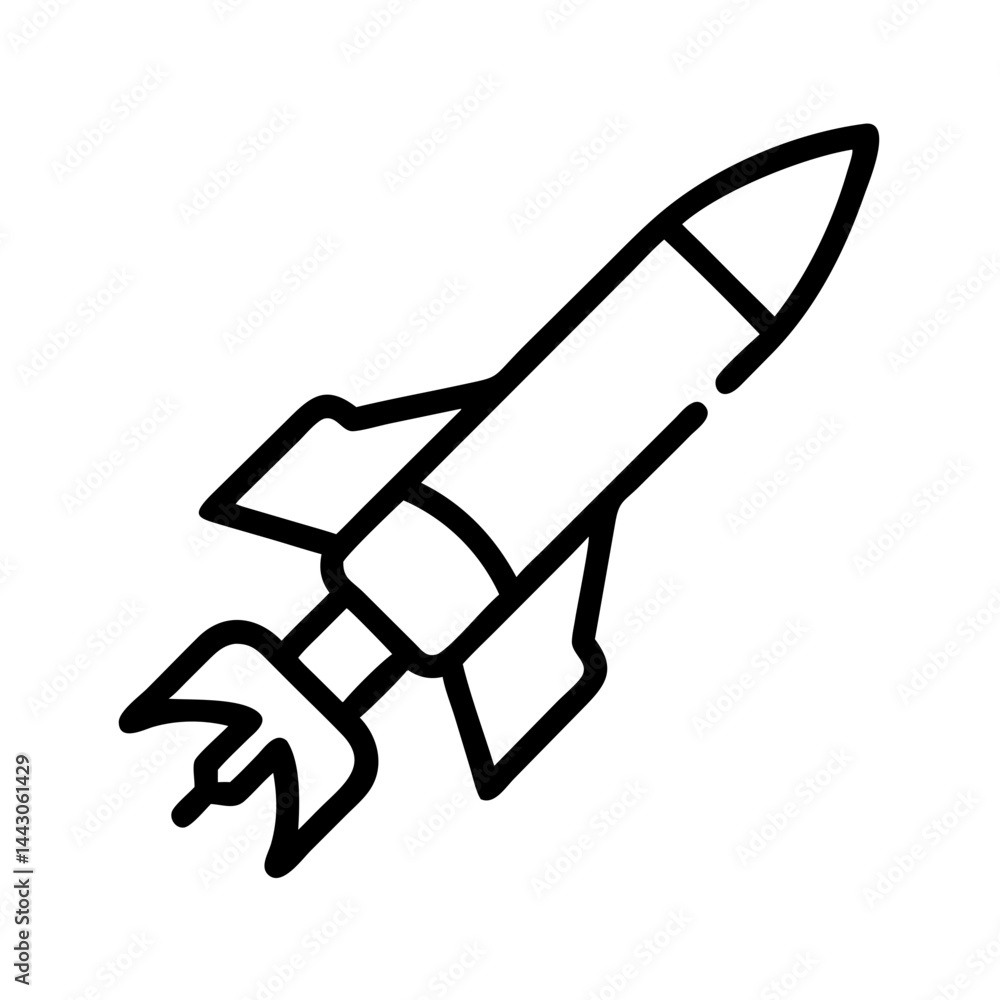 Poster rocket missile or spacecraft on transparent background for web and graphic design
