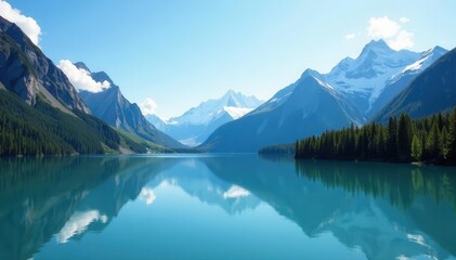 Vast Grinnell Glacier panorama reflecting in serene lake, impressive, reflection, nature