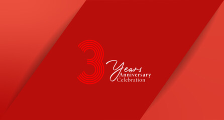 Striking red background celebrating a third anniversary with elegant typography and layered design elements, symbolizing achievement and growth.
