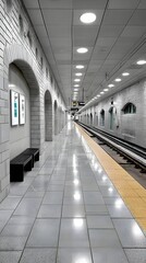 Obraz premium Modern subway station interior featuring clean lines, minimal design, and bright lighting