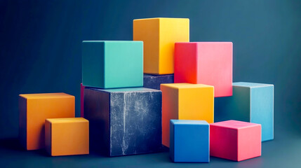 Obraz premium Abstract geometric blocks on dark background modern 3D render design for visual impact