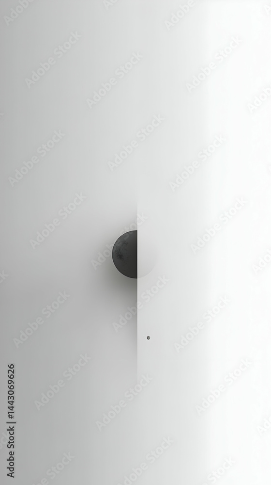 Aufkleber the image displays a minimalist composition with a gray sphere and a small dot on a gradient white b