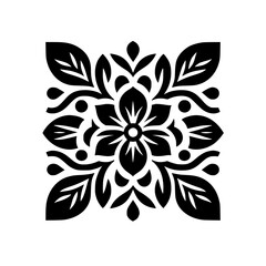 Elegant Black and White Symmetrical Floral Motif Illustration for Design, Logo, and Decoration